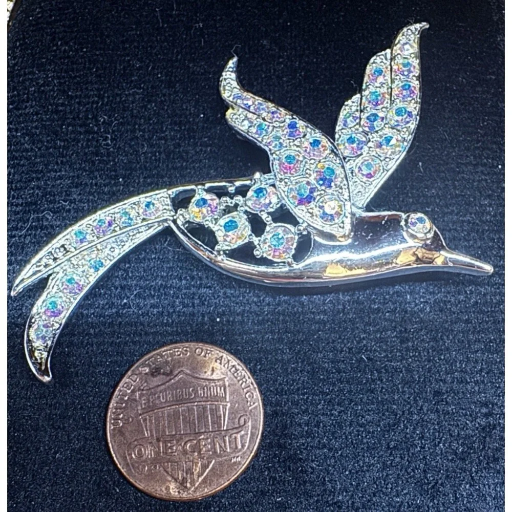 Sarah Coventry Bird in Flight Brooch Gold Tone AB Rhinestone Signed Vintage